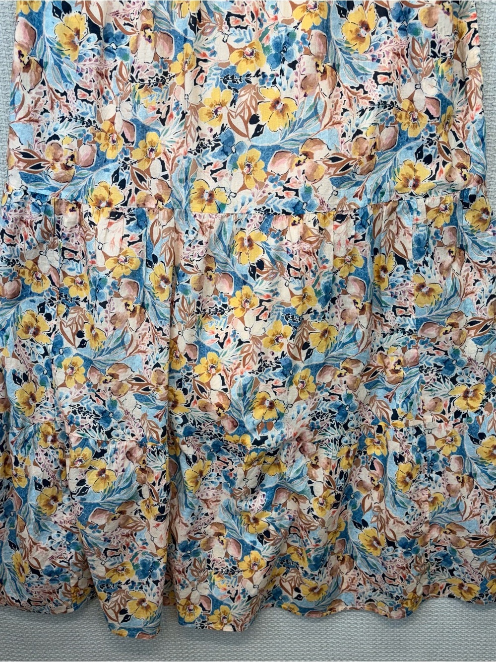 J Jill Floral Linen Blend Sleeveless Tiered Midi Dress Sz Small Baby Shower Boho - Picture 5 of 10